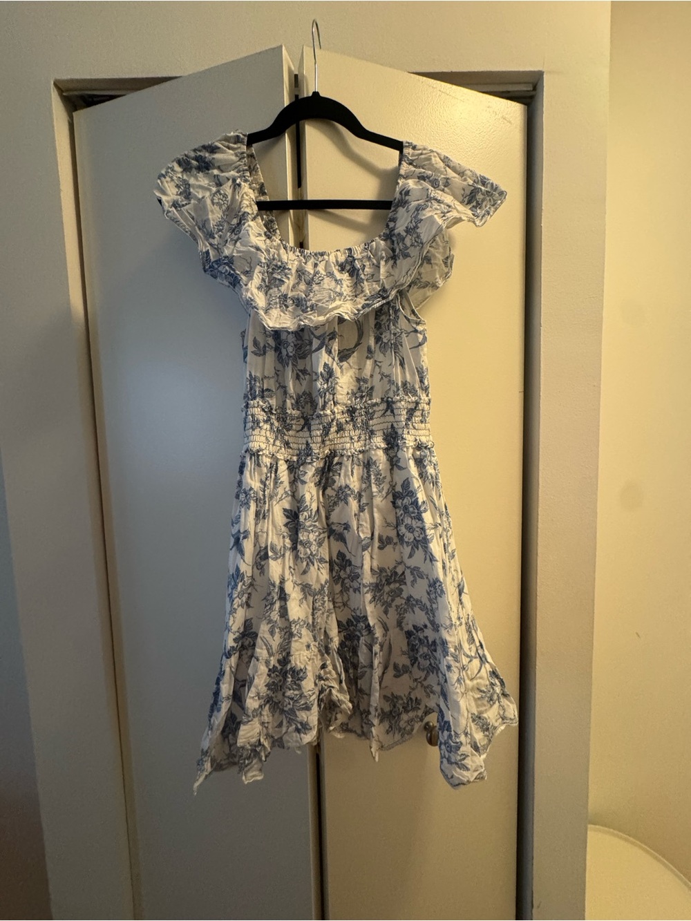 Max Studio White and Blue Floral Off-Shoulder Dress